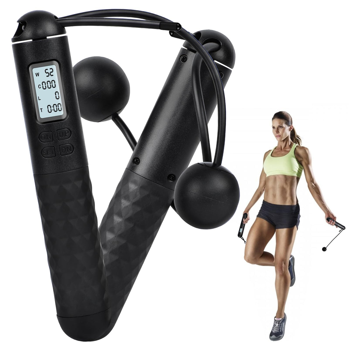 Skipping Rope with Counter, Cordless Jump Rope, Intelligent Timed Weighted Jump Rope, Adjustable Digital Counting Jumps Ropes for Lose Weight, Burn Calories