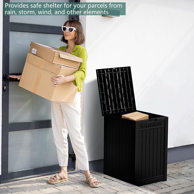 55 Gallon Outdoor Storage Box Waterproof Lockable Resin Deck Box Large, Patio Storage Bin for Pool Accessories Cushion Furniture, Garden Tools, UV-Resistant Outside Delivery Black