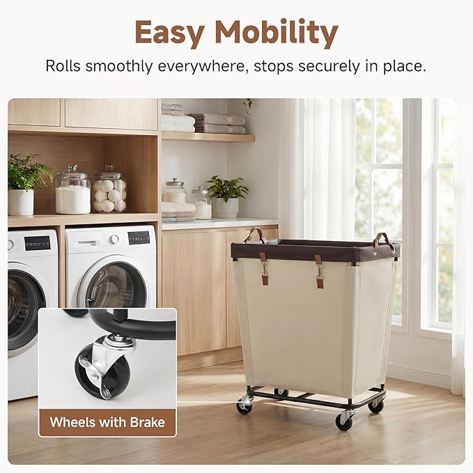 StorageWorks 210L Laundry Basket with Wheels, Extra Large Rolling Hampers for Clothing Organizer, Dirty Clothes Basket for Hotel, Home, Closet, Dorm, Beige