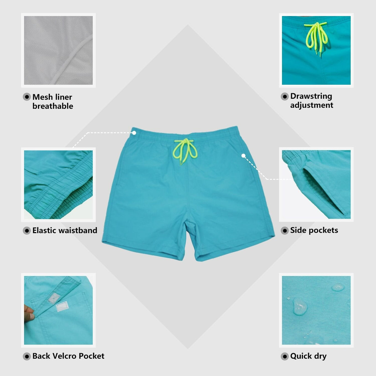 SILKWORLD Men's Swim Trunks Quick Dry Beach Shorts with Pockets,Blue,M