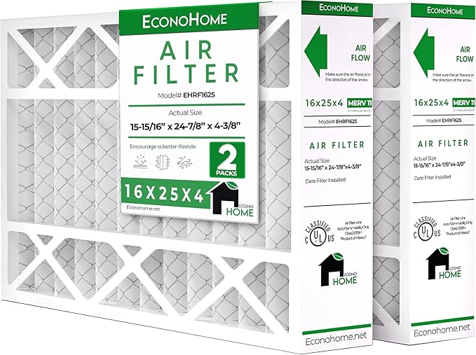EconoHome 16x25x4 AC Furnace Pleated Air Filter MERV 11 Replacement – Allergen