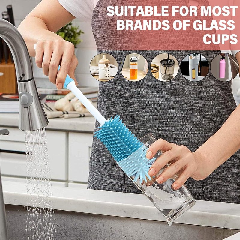 4pcs Silicone Bottle Brush Set,4 in 1 11" Silicone Brush,Nipple Brush,Straw Brush,Bottle Gap Cleaner Brush,for Milk Bottles,Sports Bottle,and Smaller Diameter Bottle Openings
