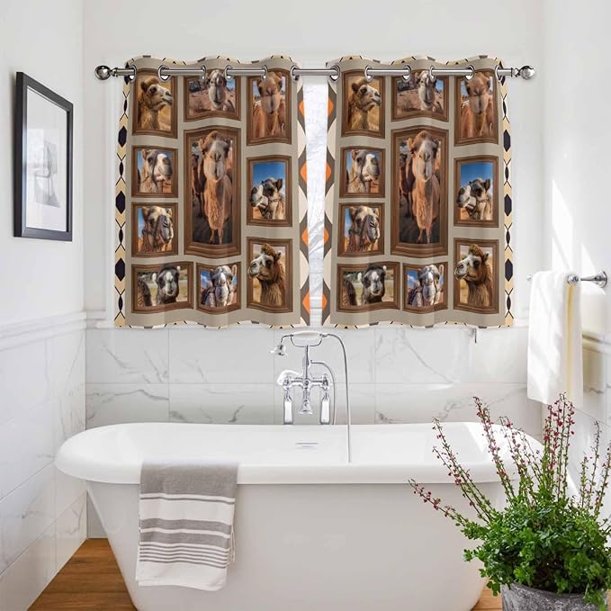 2 Panel Kitchen Cafe Curtains, Desert Camels Sunlight Filtering Nature Air