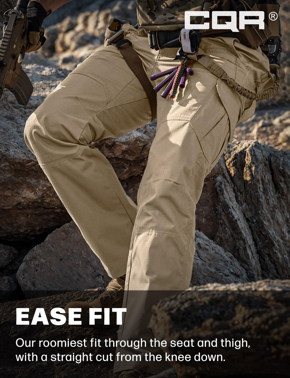 CQR Men's Tactical Pants, Water Resistant Ripstop Cargo Pants, Lightweight EDC Work Hiking Pants, Outdoor Apparel, Raider Khaki, 32W x 32L