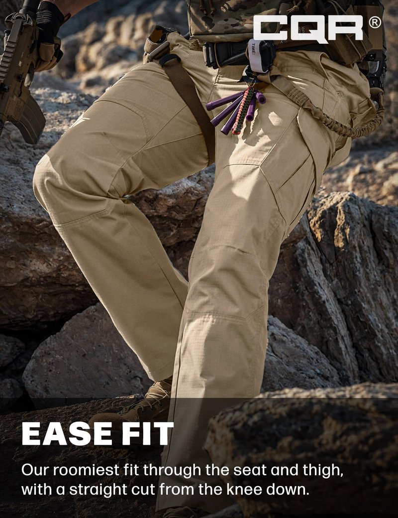 CQR Men's Tactical Pants, Water Resistant Ripstop Cargo Pants, Lightweight EDC Work Hiking Pants, Outdoor Apparel, Raider Khaki, 38W x 30L