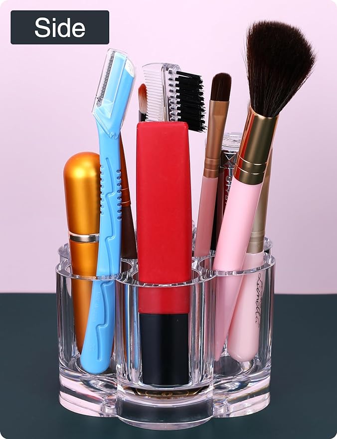 Acrylic Lipstick Holder,Small Flower Clear Compact Chapstick Lip Gloss Liner Nail Brush Organizer with 12 Slots