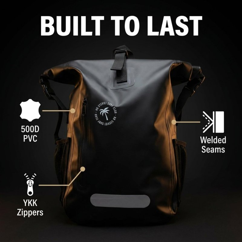Ho Stevie! 25L Waterproof Surf Backpack - Built For Adventure - Roll Top Closure Keeps Your Gear Dry In Bag