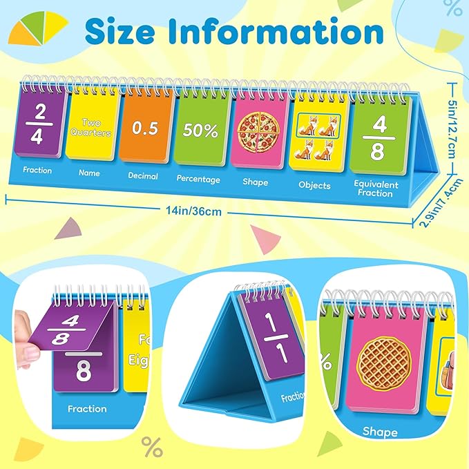 Fraction Manipulatives Elementary School Fraction Circles Decimal Percentage Flip Chart, Math Manipulatives 1st 2nd 3rd 4th 5th Grade Classroom Must Haves Math Games Kids Homeschool Supplies