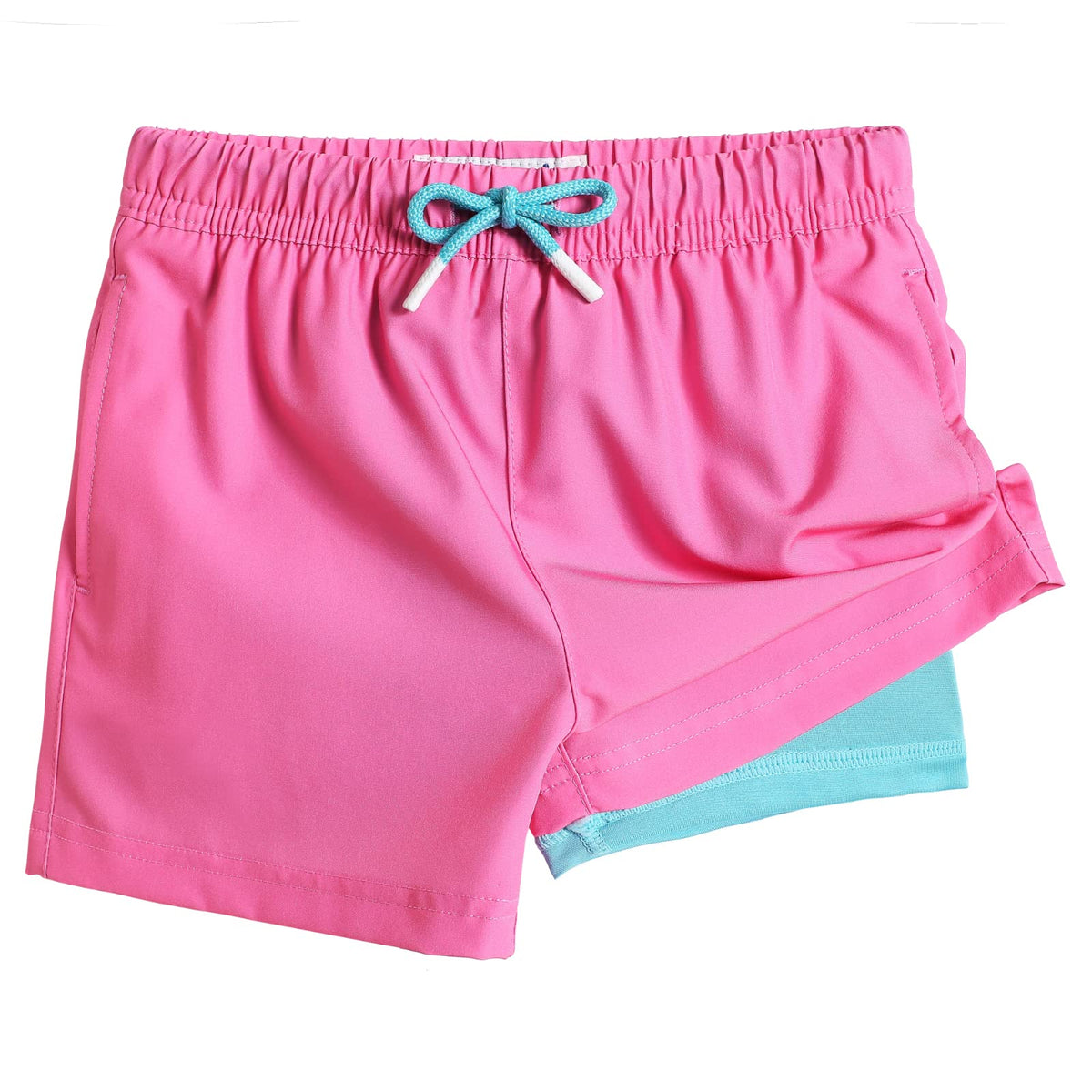 maamgic Boys Swim Trunks with Compression Liner Toddler Stretch Swim Shorts Quick Dry Swimming Trunks Boxer Brief 2 in 1 Beach Shorts Pink Lake Blue 7