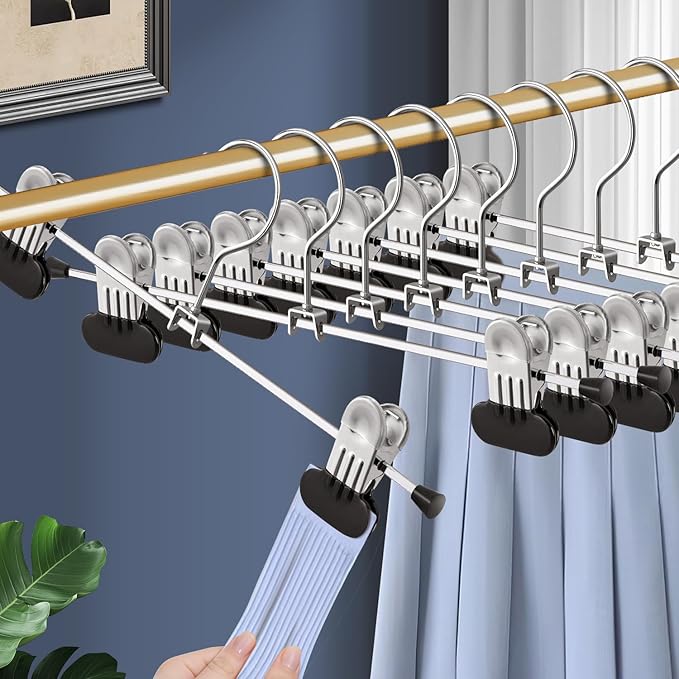 14Inch Pants Hangers with Wide Clips 30 Pack Adjustable Skirt Hangers for Women Non-Slip Clothes Hanger for Pants Heavy Duty Space Saving Trousers Hanger for Jeans,Shorts Black