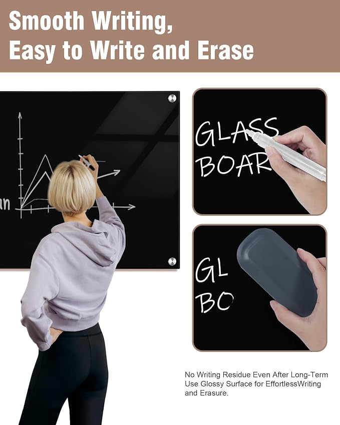 Mifuro Magnetic Glass Whiteboard，96"x48" Wall Mounted Frameless Dry Erase Board for Office, Home & School Black