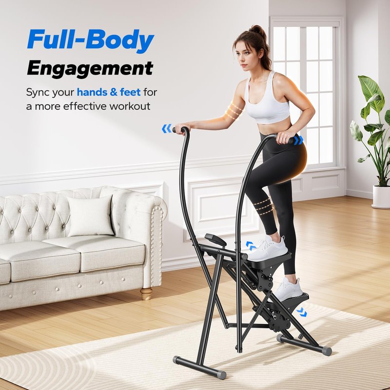 MERACH Stair Stepper, Hands & Feet Synchronized Stair Climber, Stairmaster for Full-Body Workout at Home, Compact Vertical Climber with Extended & Adjustable Pedals, Deep & Black