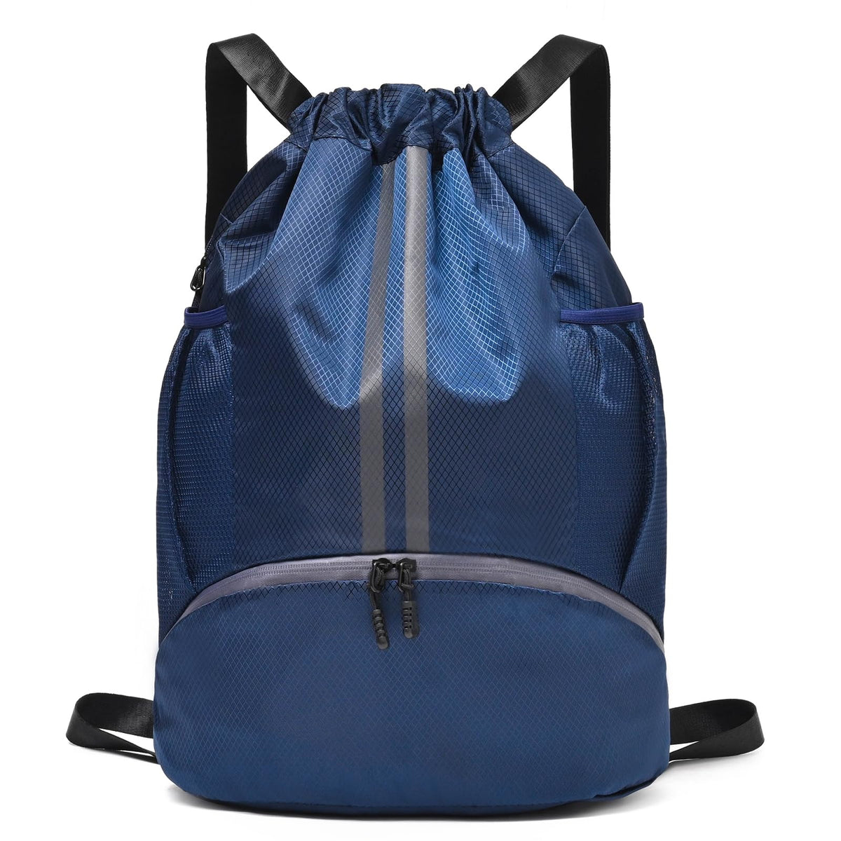 LOKAPEGY Drawstring Gym Bag for Men, Waterproof Drawstring Backpack for Women, Swim Backpack with Shoes Compartment, Pull String Sport Bag for Soccer and Basketball. (Dark Blue)