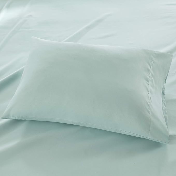 Madison Park 3M Microcell Bed Sheet Set Color Fast, Wrinkle and Stain Resistant, Soft Sheets with 16" Deep Pocket All Season, Cozy Bedding-Set, Matching Pillow Case, Cal King, Seafoam, 4 Piece
