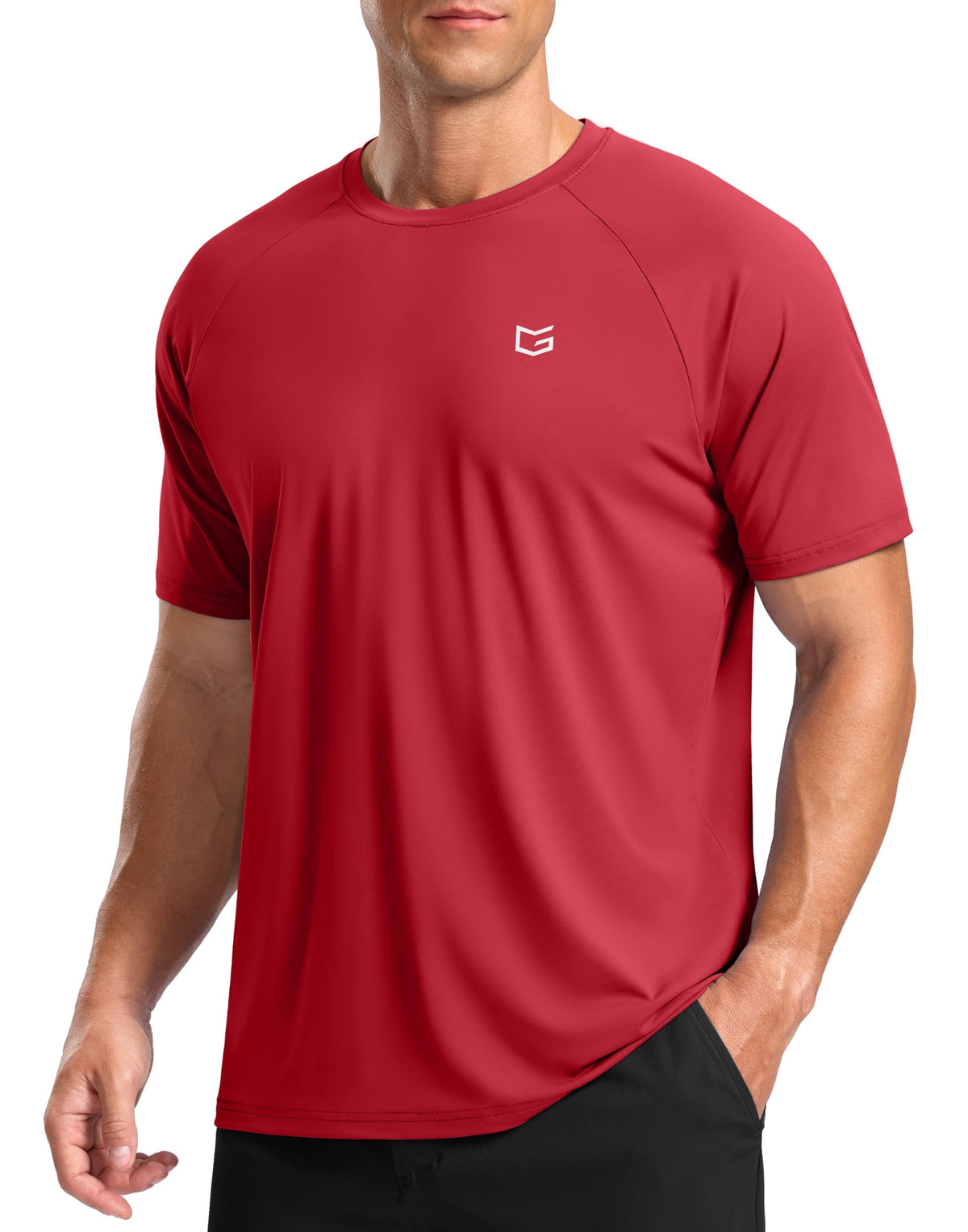 Men's Athletic Workout T-Shirts Moisture Wicking Cooling Running Shirts Short Sleeve Performance Tee for Gym Tennis(Red,S)