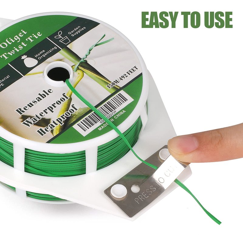 Green Garden Wire, Sturdy Plant Ties for Support with Cutter, 492FT/150m, Indoor, Outdoor, Home and Office Use