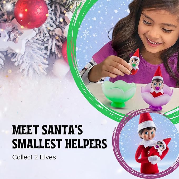 The Elf on the Shelf Frost Pips Mini Blooms with Frost Flower Cradle | Elf Baby Girl and Boy with Blue Eyes | Mini Elf Decorations for Kids | Frost Pips Collection of 2