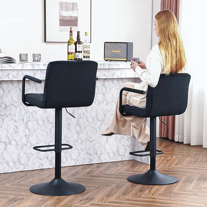 Furnimart Adjustable Bar Stool Swivel Barstools Set of 4 Counter Stools with Armrest and Footrest Upholstered Bar Chairs for Kitchen and Dining Room