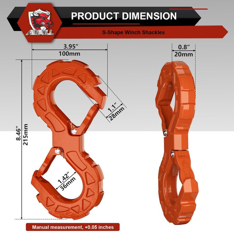 AMBULL 3/8 Tow Hook, Winch Hook for Off-Road Recovery, Towing Shackle 33000 Lbs, G80 Heavy Duty Strength Integrated Winch Quick Shackle, Orange