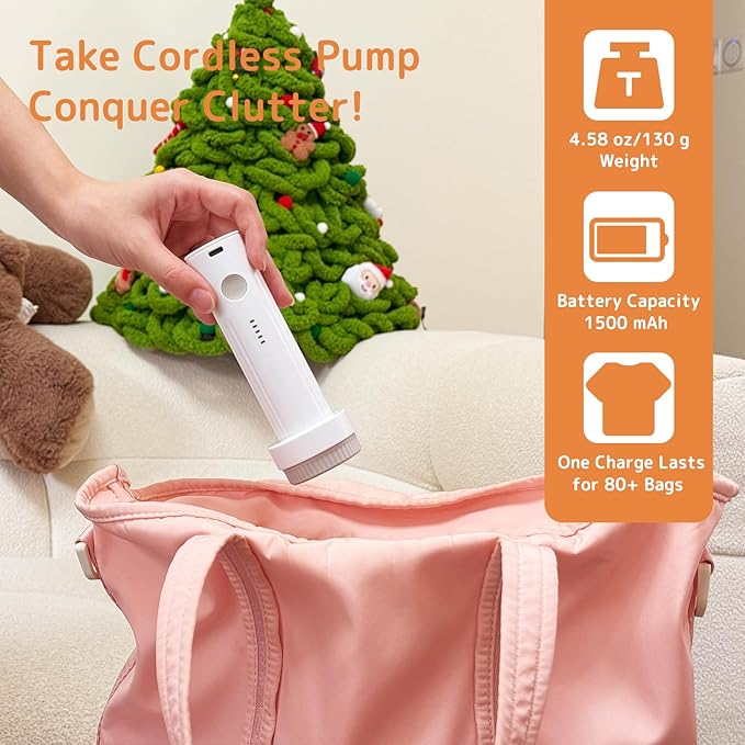 15 Pack Travel Vacuum Bags with Portable Electric Pump, Carry On Vacuum Seal Bags for Luggage and Suitcase, Space Saver Storage for Clothing and Travel Organization