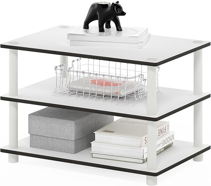 Furinno JUST Coffee Table, 3-Tier Modern Coffee Table with Open Shelf, Toolless Assembly Side Table, for Living Room, Bedroom, Home Office, White