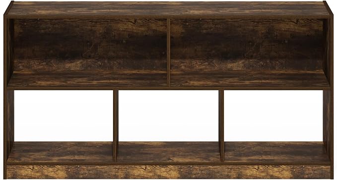 Furinno DALY Book Shelf, 5-Cube Bookshelf, Horizontal Cube Storage Organizer Bookcasde, 10.9 x 47.2 x 23.6, for Living Room, Bedroom, Home Office, Amber Pine