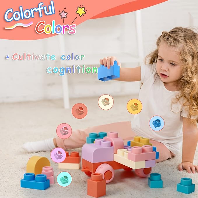 78 Pcs Top STEM Soft Building Block Sets for Kids Aged 18 months to 6 years.Mega Blocks for Baby.Large Construction Stacking Block Toys for Toddler to Improve Imagination、Creativity、Hands-on Ability