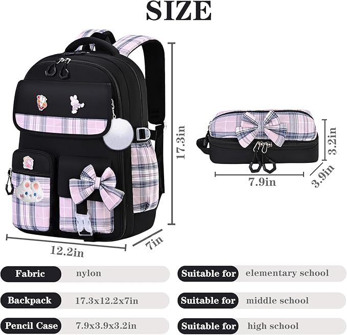 Girls Backpack,Kids School Backpack With Lunch Box Pencil Case Set,Cute Childrens Schoolbag For Girls