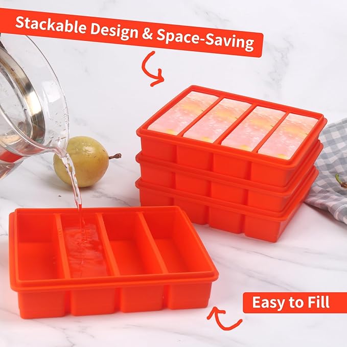 Silicone Ice Cube Molds Widely Use 2 Packs,Ice Cube Tray for Whiskey, Butter Mold,Freezer Molds for Soups and Sauces (2 Pack Orange)