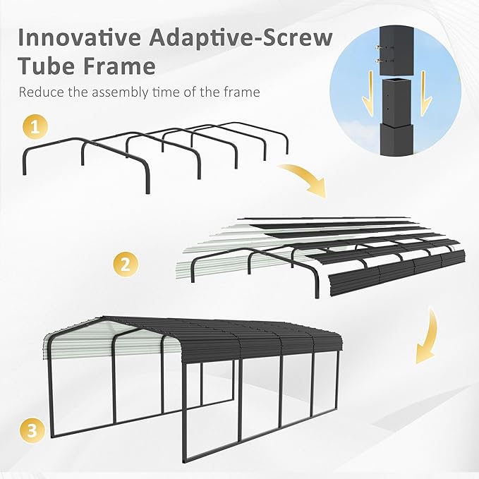 MUPATER 12' x 20' Outdoor Heavy Duty Metal Carport, Car Shelter Shade Garage, Carport Canopy with Heavy Metal Frame,Roof and Bolts for Car, Trucks, Boats, Grey
