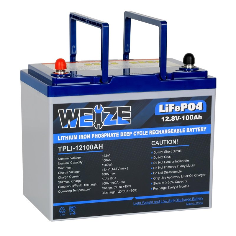 WEIZE 12V 100Ah Mini LiFePO4 Lithium Battery, Built-in 100A Smart BMS, Deep Cycle Low Temperature Protection Battery Perfect for RV, Solar, Marine, Trolling Motor, and Off Grid Applications