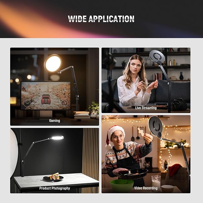 NEEWER BASICS 18W 7" Desktop Ring Light with Stand Folding Arm Desk C Clamp, Full Screen LED Circle Ringlight for Video Conference Lighting Streaming Recording Makeup Phone Selfie Computer Laptop, R18