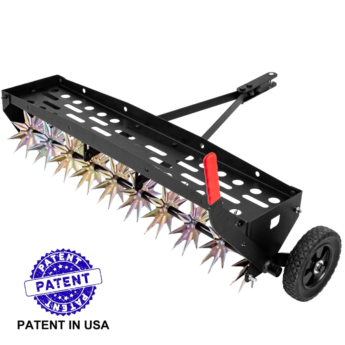 Suchtale 40-Inch Tow Behind Spike Aerator with Galvanized Steel Tines, Durable Lawn Aerator Soil Penetrator Spikes Tractor with Extra-Wide Tow Bar for Lawn and Farm, Black