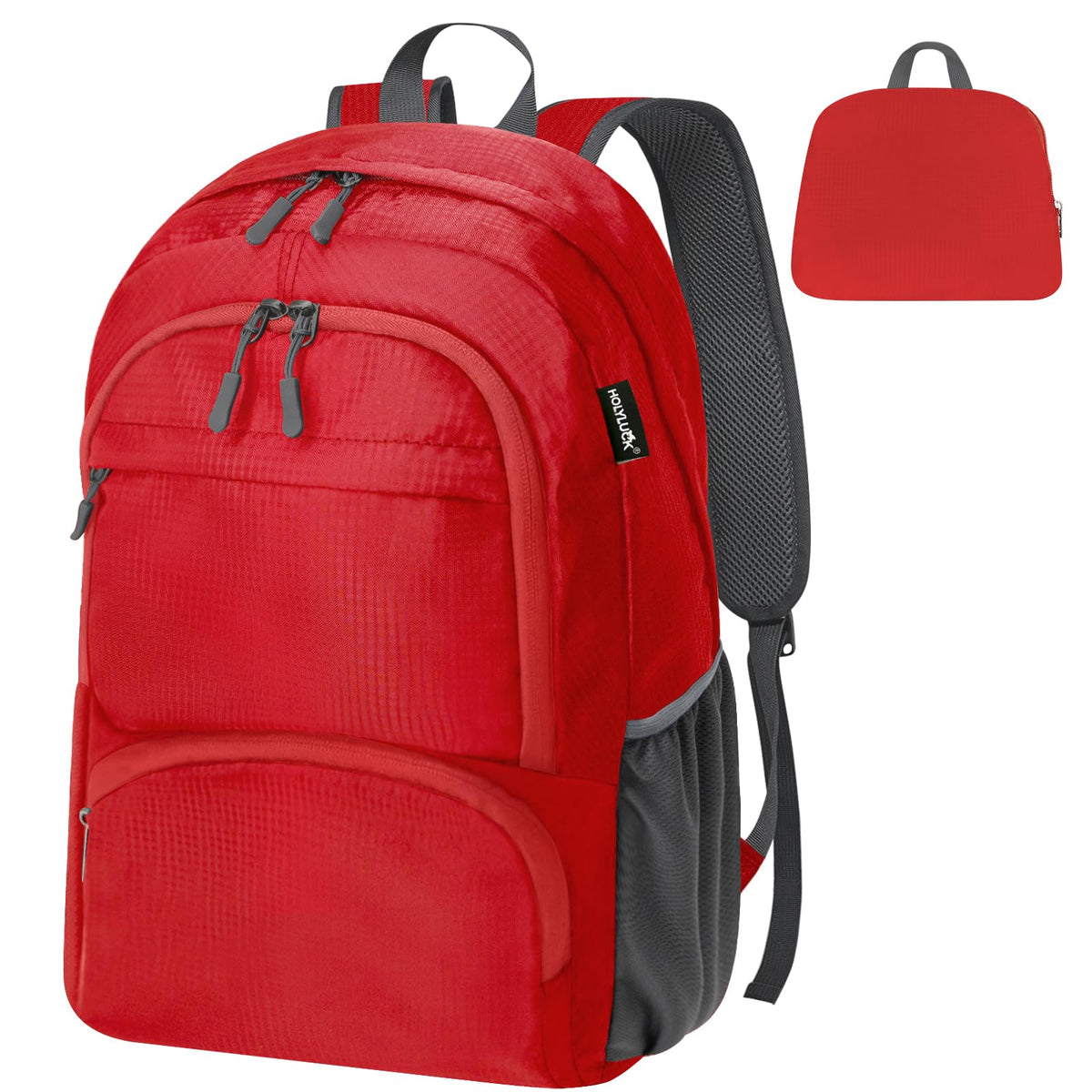 HOLYLUCK 20L Lightweight Packable Hiking Daypack Foldable Backpack for Men Women Small Travel Outdoor Foldable Shoulder Bag-red