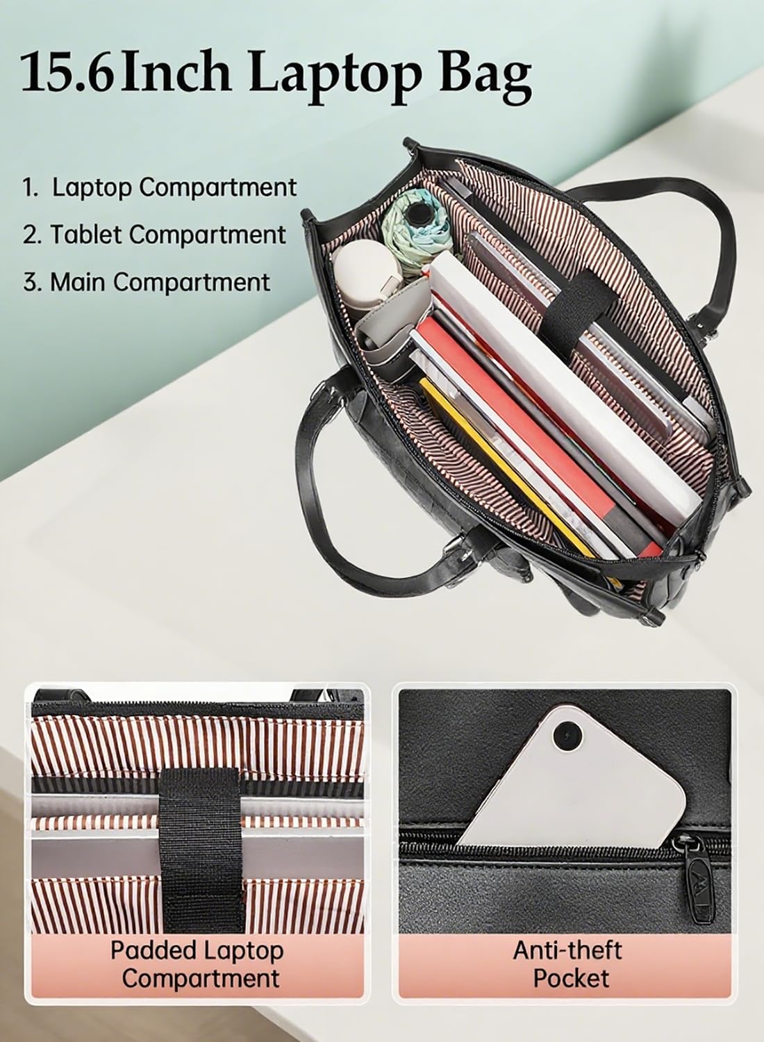MATEIN 15.6 Inch Laptop Tote Bag with Insulated Lunch Compartment for Women