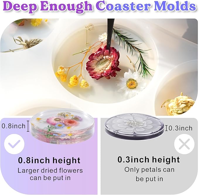 LET'S RESIN Extra Deep Resin Coaster Molds Silicone,4 Inches Silicone Molds
