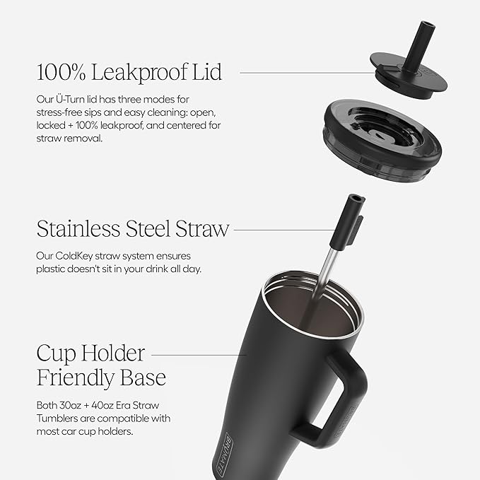 BrüMate Era 40 oz Tumbler with Handle and Straw | 100% Leakproof Insulated Water Bottle Tumbler with Lid and Flexible SoftSip Straw | Made of Stainless Steel | Cup Holder Friendly | 40oz (Dark Aura)