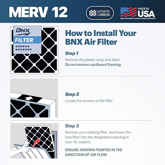 BNX TruFilter 20x25x1 MERV 12 Odor Defense AC Furnace Air Filter