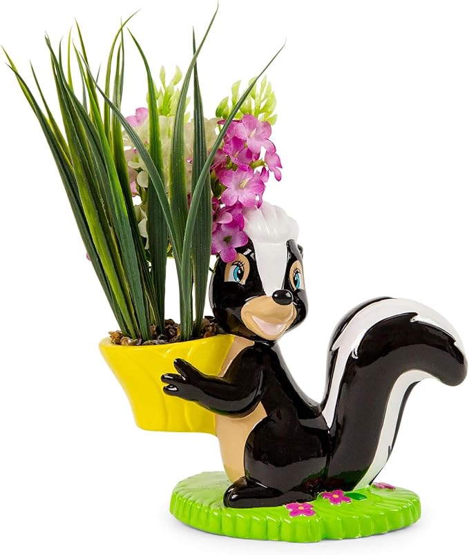 Silver Buffalo Disney Bambi Flower Skunk 6-Inch Ceramic Planter with Artificial Succulent | Faux Indoor Plants for Desk Shelf