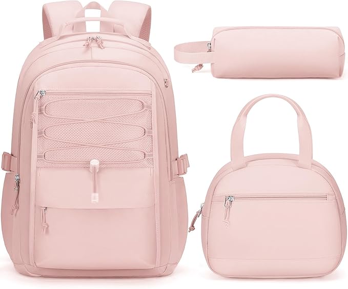 Fimibuke Kids Backpack for Girls, 3 PCS Waterproof Girls Backpack with Lunch Box & Pencil Case, Lightweight Bookbag Set for Kids Teen Girl Travel School Bag for Elementary Middle High School Students