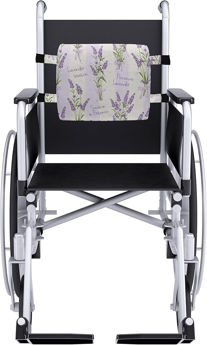 Ambesonne Lavender Lumbar Back Support Pillow, Stripes and Flowers Ribbons Romantic Country Spring Season Inspired Design Art, High Density Foam for Office Chairs Car Seats, 14" x 13", Purple