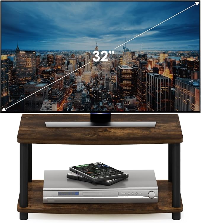 Furinno TURN-N-TUBE TV Riser Stand, 2-Tier Small Elevated No Tools TV Stand, TV Console for TV up to 32 inch, 15.8 x 23.8 x 11, for Living Room, Bedroom, Amber Pine