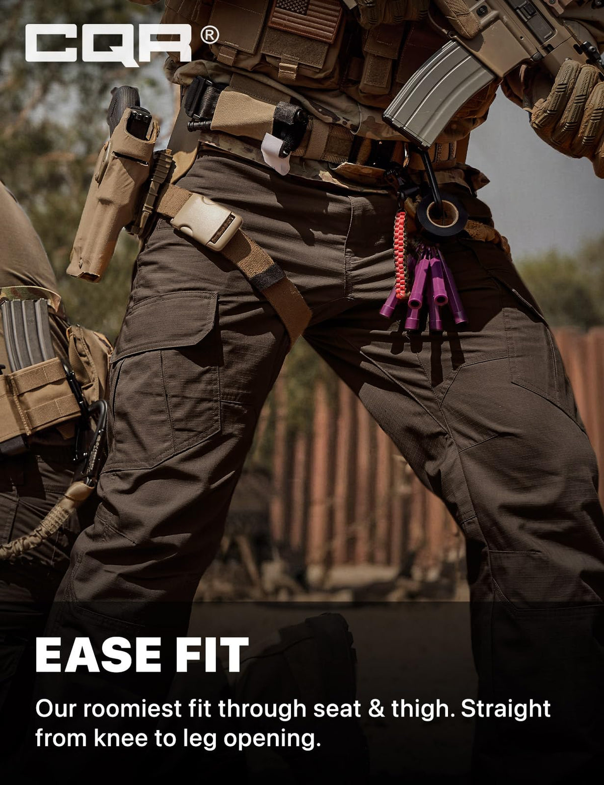 CQR Men's Tactical Pants, Water Resistant Ripstop Cargo Pants, Lightweight EDC Work Hiking Pants, Outdoor Apparel, Duratex Mag Pocket Dark Brown, 32W x 30L