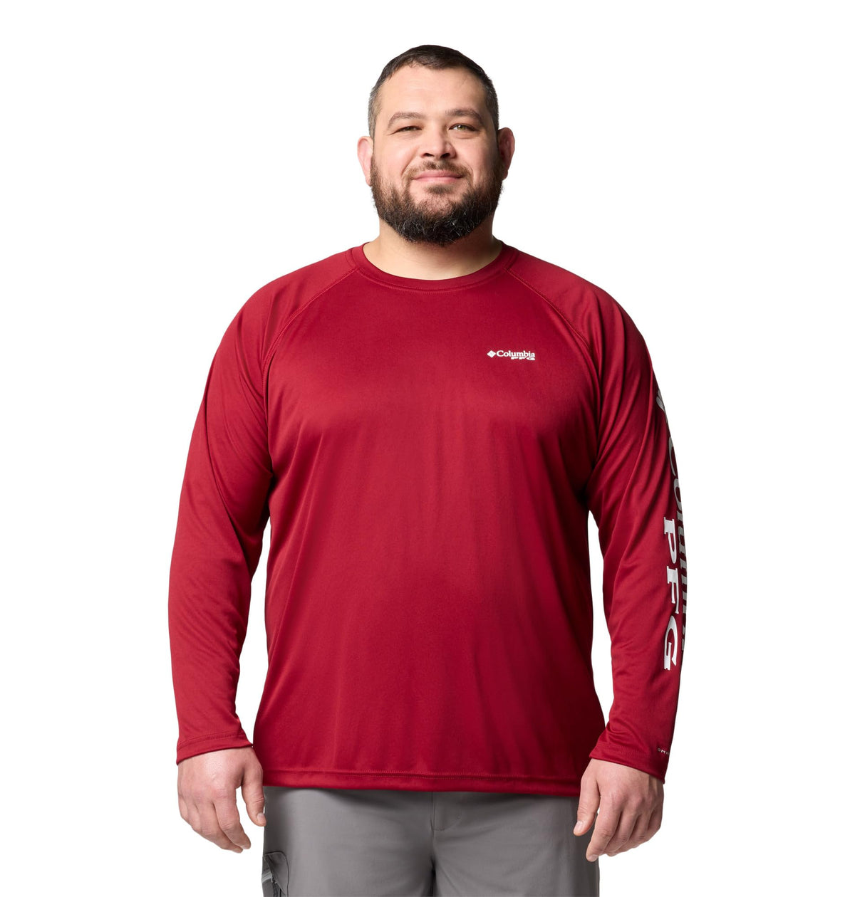 Columbia Men's PFG Terminal Tackle Long Sleeve Fishing Shirt, Beet/White Logo, 1X