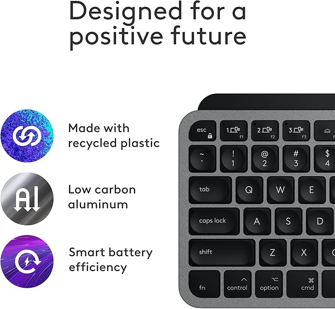 Logitech MX Keys Mini for Mac Minimalist Wireless Keyboard, Compact, Bluetooth, Backlit Keys, USB-C, Tactile Typing, Compatible with MacBook Pro & Air,iMac,iPad - Space Grey