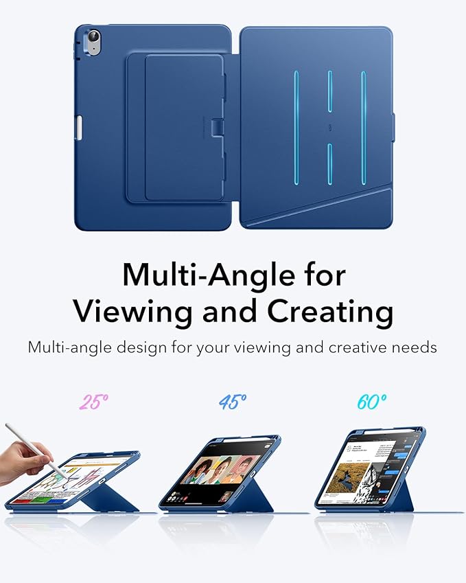 ESR for iPad A16 Case, iPad 11th/10th Generation Case (2025/2022), Vertical Stand Cover, Multi Stand Angles, Ultra-Stable Cover with Pencil Holder, Flip Series, Blue | (2025/2022), Multi Stand Angles, Ultra-Stable Cover, with Pencil Holder, Blue