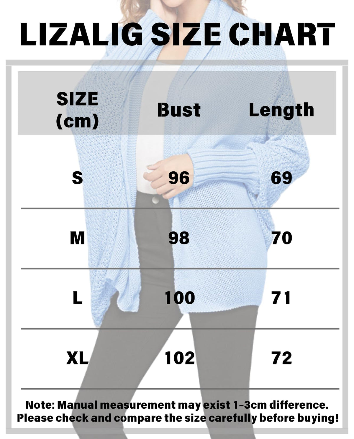 LIZALIG Women's Kimono Batwing Cable Knitted Slouchy Oversized Wrap Cardigan Sweater