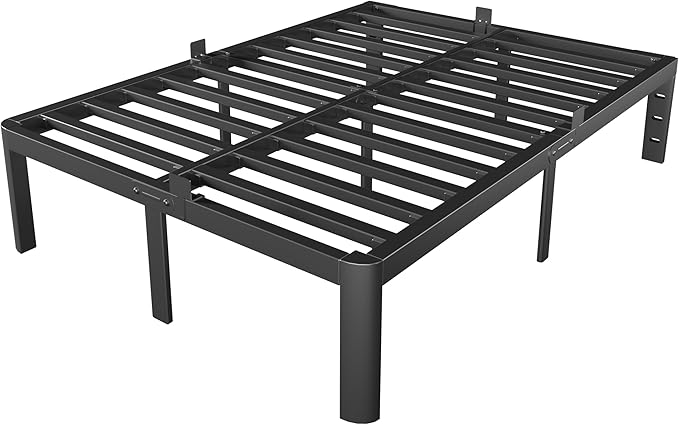 Black Bed Frame Queen Size 14 Inch, Metal Queen Bed Frame No Box Spring Needed, DIY Headboard Holes, Heavy Duty Steel Support 3500 LBS, Noiseless, Round Corner Leg, Storage Space, Easy Assembly
