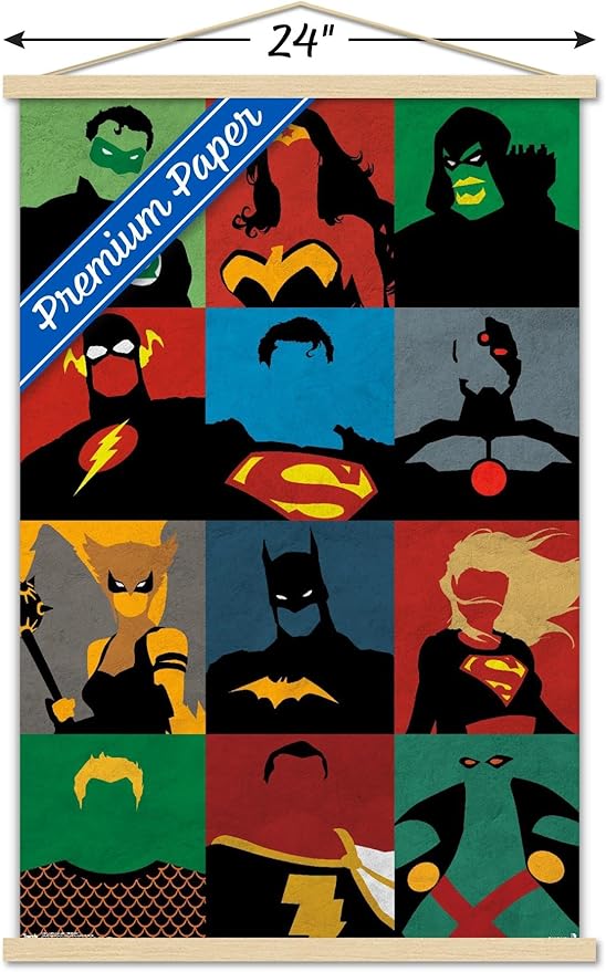 Trends International DC Comics - Justice League - Minimalist Wall Poster, 22.375" x 34", Premium Print and Beechwood Hanger Bundle