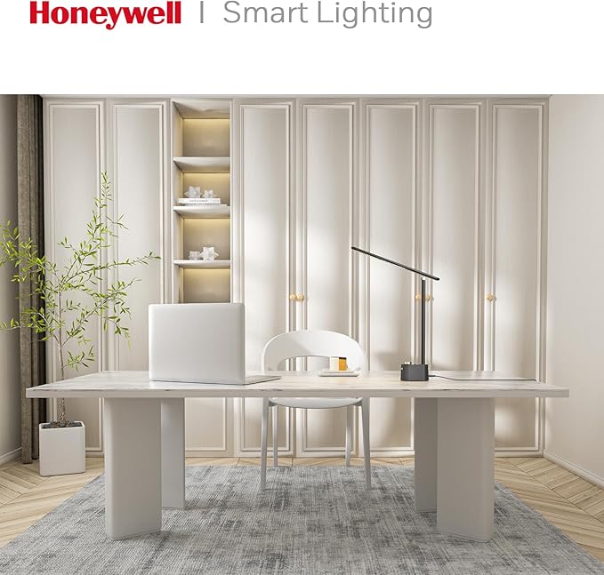Honeywell LED Desk Lamp - Sunturalux Desk Lamps for Home Office with USB A+C Charging Ports, Stepless Dimmable Eye-Caring Foldable Desk Light for Table Bedroom Bedside Reading(Black)